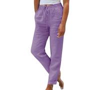 Pantalones casuales para mujer de algodón y lino de color uniforme con patas anchas, pantalones para mujer, elegantes y elegantes, con cordón de ajuste, pantalones al aire libre, Bottoms con dos