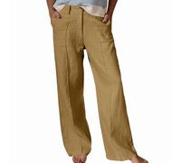 Pantalones casuales para mujer, pierna recta, con botones, cintura para correr, pantalones de color sólido, suaves, transpirables, holgados, cómodos, para interiores y exteriores, caqui, 3XL