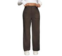 Pantalones casuales para mujer, pierna recta suelta, ropa cómoda para uso diario, pantalones lisos para todas las estaciones, lavable a máquina, café, XL