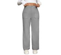 Pantalones casuales para mujer, pierna recta suelta, ropa cómoda para uso diario, pantalones lisos para todas las estaciones, lavable a máquina, gris, S