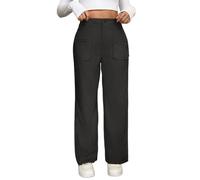 Pantalones casuales para mujer, pierna recta suelta, ropa cómoda para uso diario, pantalones lisos para todas las estaciones, lavable a máquina, Negro , L