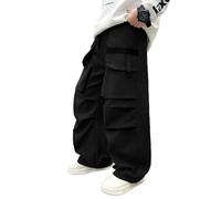 Pantalones Casuales Rectos para niños de Uso Diario y convivencia Urbana diseño cómodo y Moderno para Actividad Escolar y recreativa (Black, 13-14 Years) #174