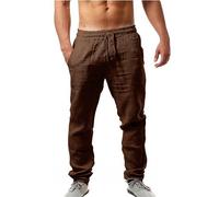 Pantalones CháNdal Hombre - Pantalones Holgados elásticos para Hombre Tejidos Transpirables Lino algodón Color sólido Casuales Verano Cintura Ajustable