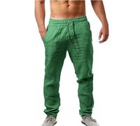 Pantalones CháNdal Hombre - Pantalones Holgados elásticos para Hombre Tejidos Transpirables Lino algodón Color sólido Casuales Verano Cintura Ajustable