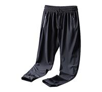 Pantalones chinos elásticos de seda para hombre, color negro, corte regular, pantalones rectos, pantalones deportivos cónicos, pantalones de trabajo de secado rápido, pantalones de golf de un solo