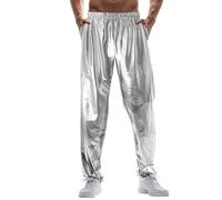 Pantalones chinos para hombre, metálicos, brillantes, cintura elástica, pantalones de chándal holgados, pantalones de entrenamiento, discoteca, pantalones de baile, pantalones de baile, pantalones de