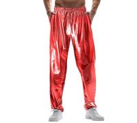 Pantalones chinos para hombre, metálicos, brillantes, cintura elástica, pantalones de chándal holgados, pantalones de entrenamiento, discoteca, pantalones de baile, pantalones de baile, pantalones de