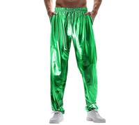 Pantalones chinos para hombre, metálicos, brillantes, cintura elástica, pantalones de chándal holgados, pantalones de entrenamiento, discoteca, pantalones de baile, pantalones de baile, pantalones de