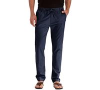 Pantalones chinos para hombre, pantalones de ocio, pantalones de tela de algodón, pantalones largos para hombre, cintura elástica con cordón, corte regular, bolsillos, azul marino, 3XL