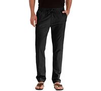 Pantalones chinos para hombre, pantalones de ocio, pantalones de tela de algodón, pantalones largos para hombre, cintura elástica con cordón, corte regular, bolsillos, Negro , XXL