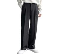 Pantalones chinos plisados para hombre, pantalones casuales de sarga de algodón, tiro medio, ajuste holgado y relajado, varios colores, talla del Reino Unido, Negro, S