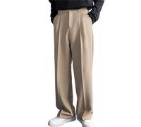 Pantalones chinos plisados para hombre, pantalones casuales de sarga de algodón, tiro medio, ajuste holgado y relajado, varios colores, talla del Reino Unido, caqui, S