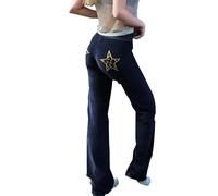 Pantalones con bordado de estrellas Y2K para mujer, elásticos, pierna ancha, bajos, flare, joggers casuales de tendencia con contraste de colores y estampado de estrellas para uso deportivo y diario