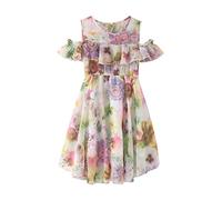 Pantalones con cadena Vestido informal para niña, cuello redondo, manga corta, estampado floral fluido, vestido de verano liso para niña, morado, 9-10 años