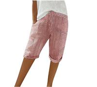 Pantalones Corto Mujer Lino Algodón Shorts Moda Bermudas Ligeros Casual Suelto Bolsillo Cómodo Elegante Pantalones Corto Estampados Raya Verano Transpirables Playa Talla Grande 2025