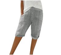 Pantalones Corto Mujer Lino Algodón Shorts Moda Bermudas Ligeros Casual Suelto Bolsillo Cómodo Elegante Pantalones Corto Estampados Raya Verano Transpirables Playa Talla Grande 2025