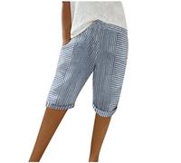 Pantalones Corto Mujer Lino Algodón Shorts Moda Bermudas Ligeros Casual Suelto Bolsillo Cómodo Elegante Pantalones Corto Estampados Raya Verano Transpirables Playa Talla Grande 2025