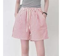 Pantalones cortos a rayas para mujer con cordón elástico en la cintura suelta diseño de pierna ancha cómodos pantalones de playa casual ropa de calle para uso diario azul (L rojo)