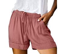 Pantalones Cortos algodón Cintura Alta elástica, Plisados Volantes, Playa, fluidos Mujer