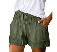 Pantalones Cortos algodón Cintura Alta elástica, Plisados Volantes, Playa, fluidos Mujer