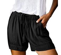 Pantalones Cortos algodón Cintura Alta elástica, Plisados Volantes, Playa, fluidos Mujer