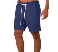 Pantalones Cortos Algodón y Lino Verano Talla Grande Deportes Pantalones Corto Loose Transpirable Y Absorbente Color Liso Pantalones Cortos De Playa con Cordones Outdoor Deporte De Dormir Bermudas