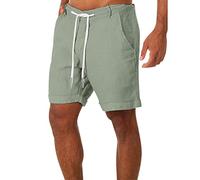 Pantalones Cortos Algodón y Lino Verano Talla Grande Deportes Pantalones Corto Loose Transpirable Y Absorbente Color Liso Pantalones Cortos De Playa con Cordones Outdoor Deporte De Dormir Bermudas