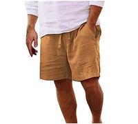 Pantalones Cortos Algodón y Lino Verano Talla Grande Deportiva Pantalones Corto Suelto Transpirable Color Sólido Shorts De Playa Cordón Ajustable Abierta Jogging Short