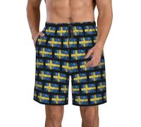 Pantalones Cortos Bandera De Suecia Bañador Hombre Cómodo Shorts De Baño Ajustable Swim Trunks para Playa Viajes Natación XXL
