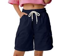 Pantalones Cortos Cargo Casuales de Pierna Ancha con Bolsillos y Cintura elástica, para niñas de 5 a 16 años en Temporada veraniega