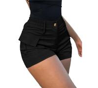 Pantalones Cortos Cargo de Cintura Alta for Mujer, Pantalones con Botones y Bolsillo Solapa Lateral, Culottes elásticos, Ropa Calle Informal Verano
