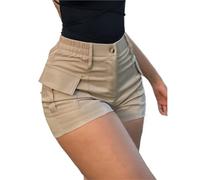 Pantalones Cortos Cargo de Cintura Alta for Mujer, Pantalones con Botones y Bolsillo Solapa Lateral, Culottes elásticos, Ropa Calle Informal Verano