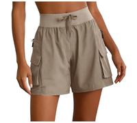 Pantalones Cortos Cargo de Senderismo para Mujer, Bolsillos con Cremallera, Cintura Alta, 18 cm de Largo, Ideales para el Verano. (Beige-b, S)