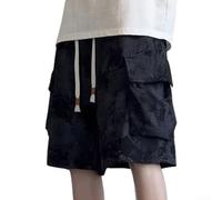 Pantalones cortos cargo de teñido anudado para hombre, ajuste holgado, cintura elástica, cordón, bolsillo grande, cinco cuartos, pantalones casuales de verano, playa, pantalones negros con estampado