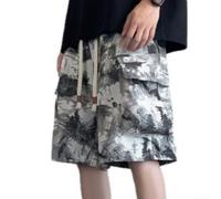 Pantalones cortos cargo de teñido anudado para hombre, ajuste holgado, cintura elástica, cordón, bolsillo grande, cinco cuartos, pantalones casuales de verano, playa, pantalones negros con estampado
