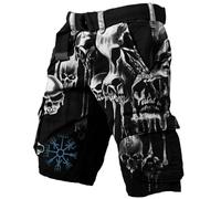 Pantalones Cortos Cargo Hombre Algodón, Pantalon Corto Hombre Casual Verano,de Mitología con Diseño 3D y Múltiples Bolsillos Funcionales Pantalón Shorts