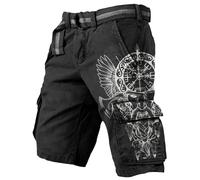 Pantalones Cortos Cargo Hombre Algodón, Pantalon Corto Hombre Verano,de Mitología con Diseño 3D y Múltiples Bolsillos Funcionales Pantalón Shorts