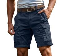 Pantalones Cortos Cargo Hombre Bermudas Verano Color Liso Casual Moda Trabajo Playa Running Deporte Senderismo Bolsillos Grandes Cintura Elástica Transpirable Resistente Ligero (A01-Navy, L)