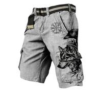 Pantalones Cortos Cargo Hombre Deporte, Pantalones De Trabajo Hombre ConstruccióN, Con Estampado MitologíA NóRdica Aventuras Al Aire Libre Utilitarios Con MúLtiples Bolsillos PantalóN Trabajo