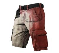 Pantalones Cortos Cargo Hombre - Pantalones Cargo De Trabajo para Hombre De Pierna Recta Informales con Estampado De Letras Y Diseño De Manchas De Sangre Al Aire Libre En Primavera Verano (Red5 S)