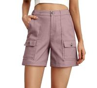 Pantalones Cortos Cargo Mujer Holgados Informales Cintura Elástica Corte Relajado con Seis Bolsillos (XL)