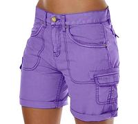 Pantalones Cortos Cargo Mujers Verano Ligeros Elasticos Shorts Pantalón de Trabajo Pantalón de Cintura Alta Deportivo para Senderismo Trekking con Múltiples Bolsillos