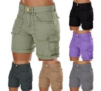Pantalones Cortos Cargo Mujers Verano Ligeros Elasticos Shorts Pantalón de Trabajo Pantalón de Cintura Alta Deportivo para Senderismo Trekking con Múltiples Bolsillos