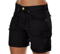 Pantalones Cortos Cargo Mujers Verano Ligeros Elasticos Shorts Pantalón de Trabajo Pantalón de Cintura Alta Deportivo para Senderismo Trekking con Múltiples Bolsillos