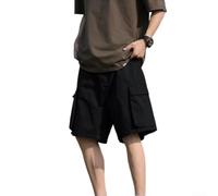 Pantalones cortos cargo para hombre, ajuste holgado, con múltiples bolsillos, pantalones de trabajo de verano, transpirables, pierna recta, longitud a la rodilla, pantalones casuales, negro, beige