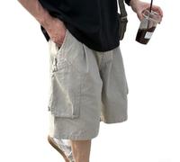 Pantalones cortos cargo para hombre, casuales, ajuste relajado, longitud a la rodilla, ropa de trabajo, ropa de verano, pantalones de playa con bolsillos, color gris sólido para senderismo, caminar