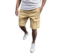 Pantalones cortos cargo para hombre, pantalones cortos cargo prácticos con cordón, suaves, holgados, pantalones cortos de ocio, pantalones cortos de entrenamiento básicos, caqui, M
