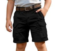 Pantalones Cortos Cargo para niños de Uso Diario con múltiples Bolsillos y diseño práctico para Aventuras al Libre en Verano sin Palabras repetidas (Black, 11-12 Years) #191