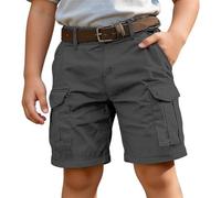 Pantalones Cortos Cargo para niños de Uso Diario con múltiples Bolsillos y diseño práctico para Aventuras al Libre en Verano sin Palabras repetidas (Grey, 15-16 Years) #188