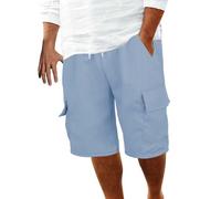 Pantalones cortos casuales de algodón y lino para hombre, pantalones cortos de trabajo para verano, playa, retro, deportivos, pantalones cortos transpirables para hombre, azul celeste, XL
